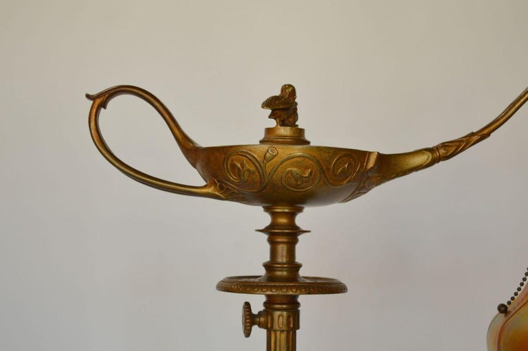 Tiffany Gilt Bronze and Damascene Favrile Aladdin Floor Lamp In Good Condition For Sale In Los Angeles, CA