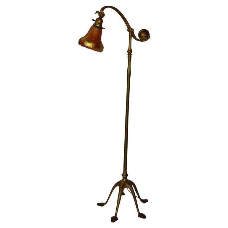 Early 20th Century Tiffany Gilt Bronze and Damascene Favrile Floor Lamp For Sale