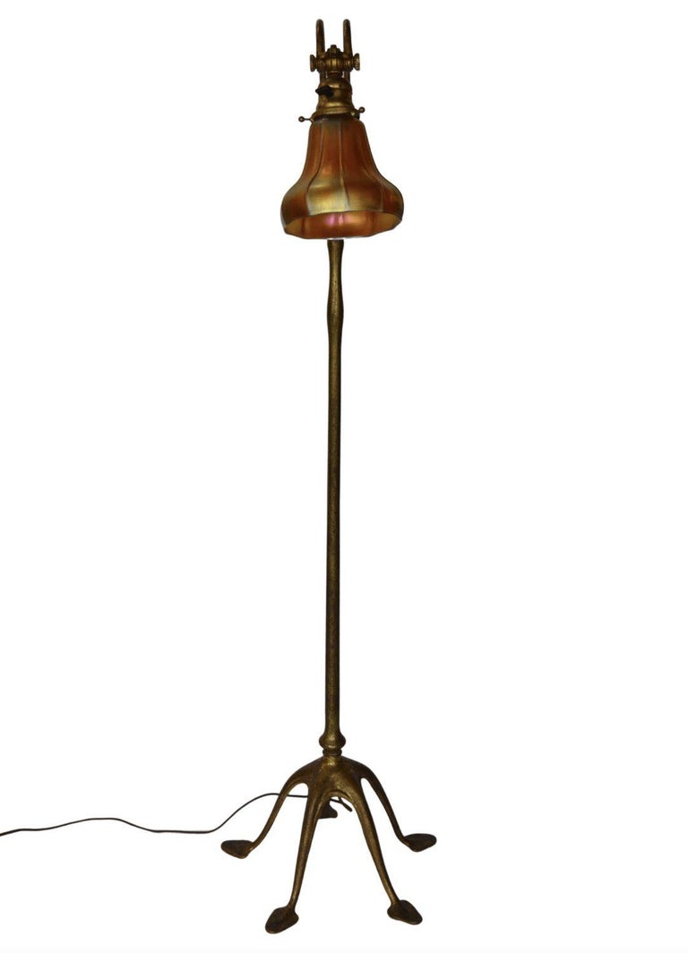 North American Tiffany Gilt Bronze and Damascene Favrile Floor Lamp For Sale