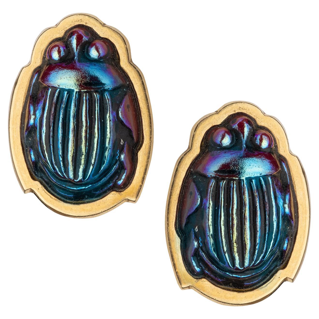 Tiffany Glass Favrile Scarab Earrings