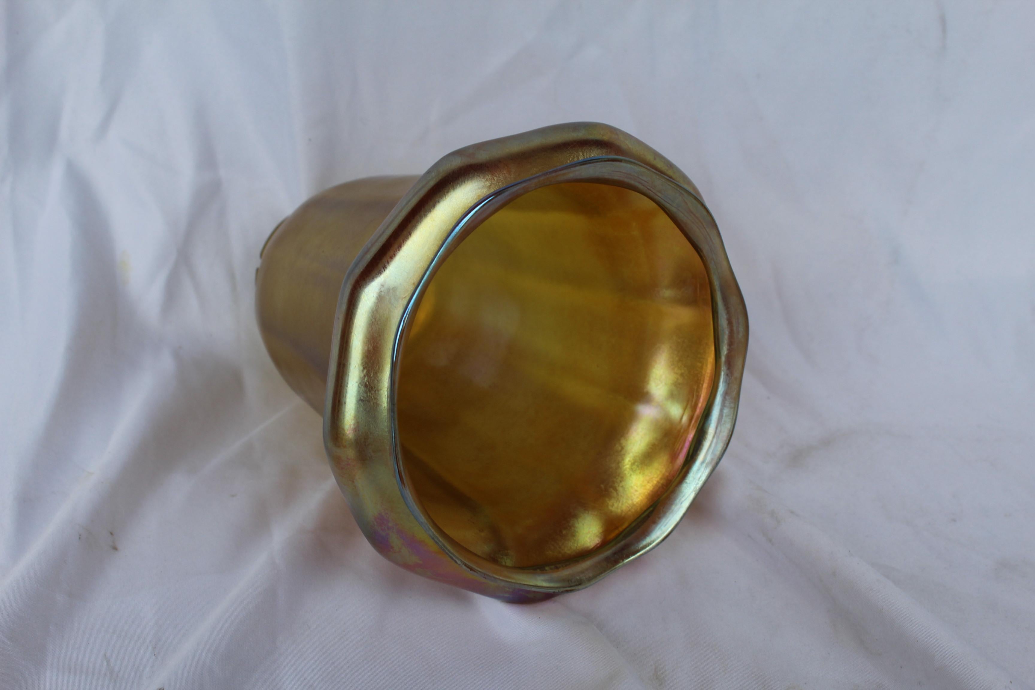 A gold iridescent shade possibly from 1890s good size. At 6 1/2