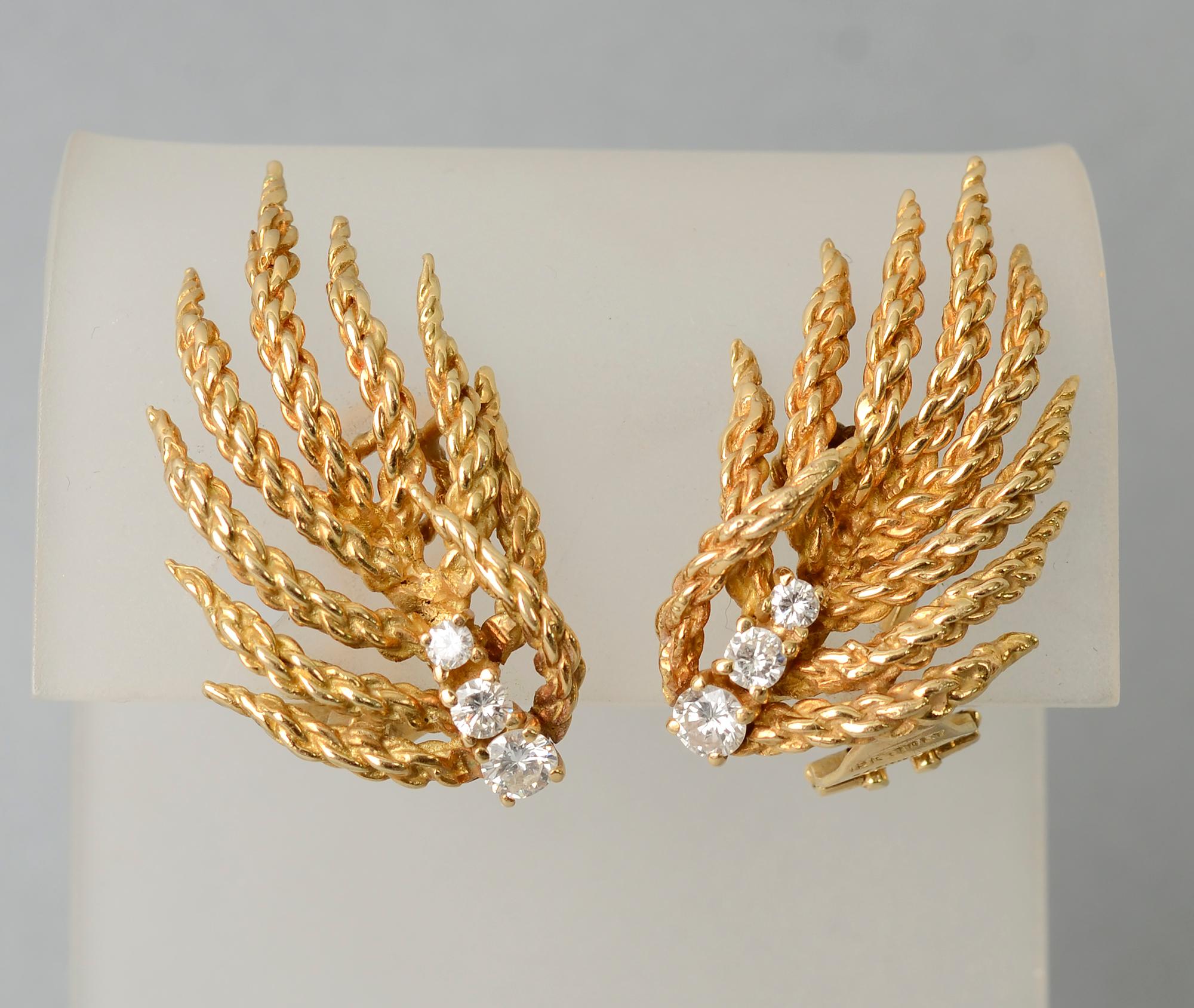 Tiffany & Co. Gold- und Diamant-Flammen-Ohrringe für Damen oder Herren im Angebot