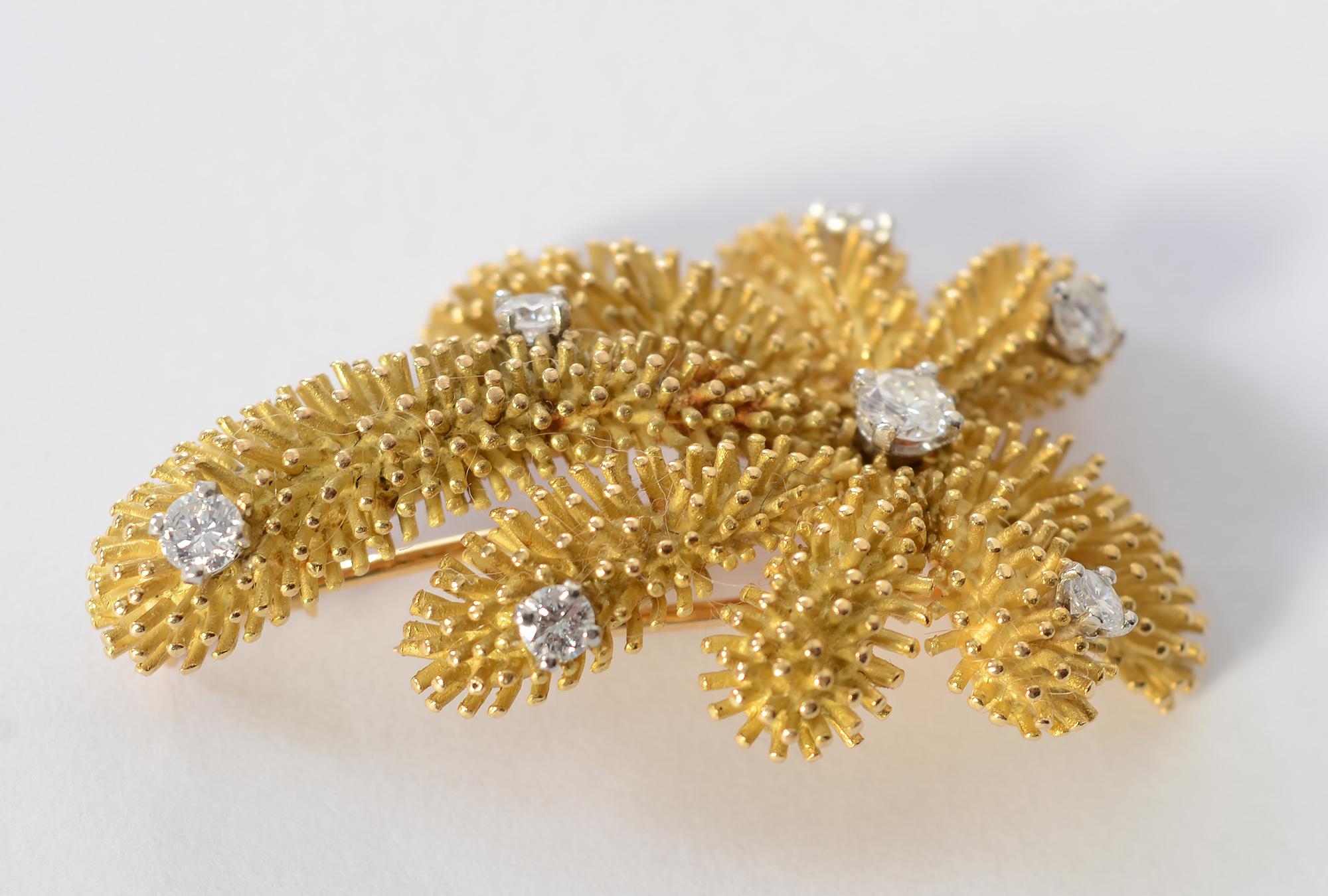 Round Cut Tiffany & Co. Gold and Diamond Palm Tree Brooch