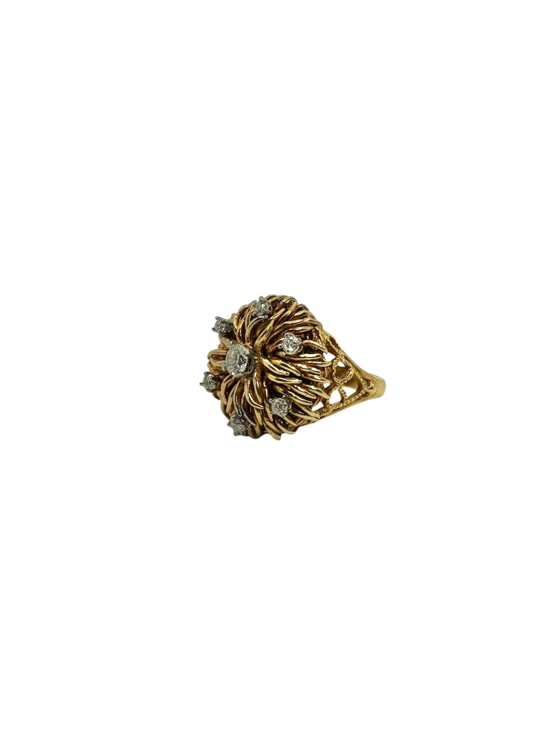 Taille ronde Bague Tiffany en or jaune 18K et diamants en vente