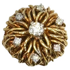 Vintage Tiffany & Co 18K Yellow Gold Sunburst Brooch with Brilliant-Cut Diamonds