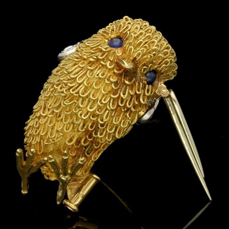 Brilliant Cut Tiffany Gold Brooch in the Form a Little Chick Diamond-Set Wings Sapphire Eyes