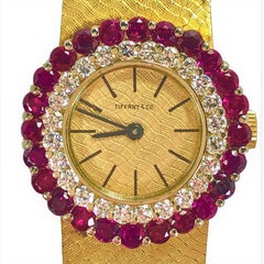 Tiffany & Co. Gold Double Bezel Watch with One Diamond Bezel and One Ruby Bezel