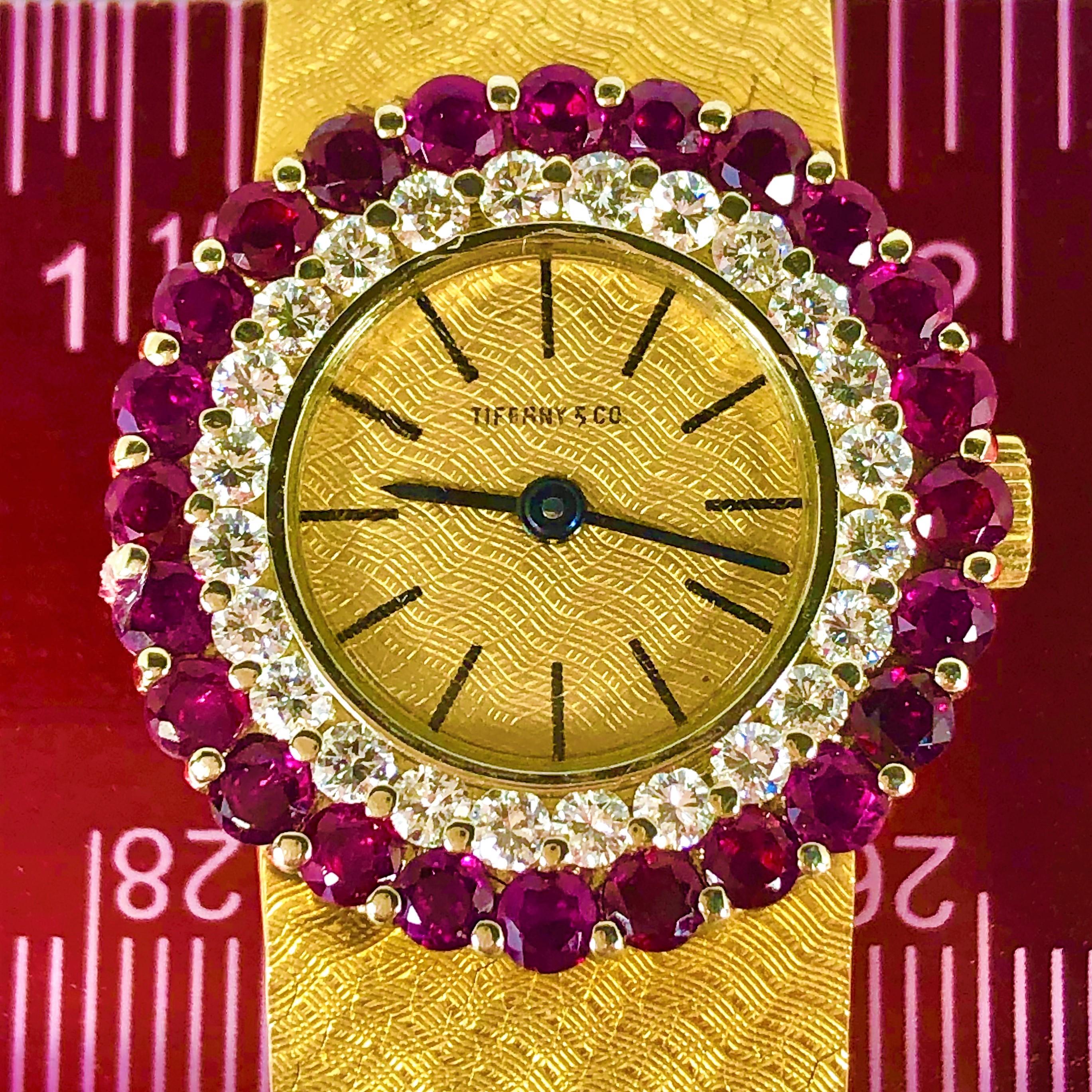 Tiffany & Co. Gold Double Bezel Watch with One Diamond Bezel and One Ruby Bezel In Good Condition In Palm Beach, FL