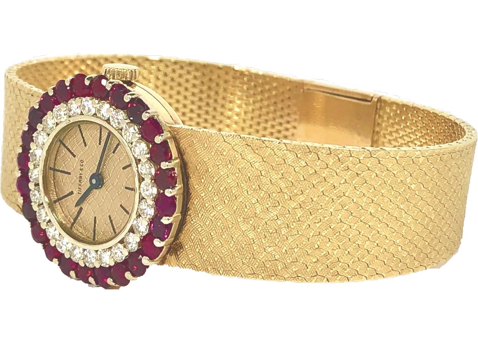 Women's Tiffany & Co. Gold Double Bezel Watch with One Diamond Bezel and One Ruby Bezel