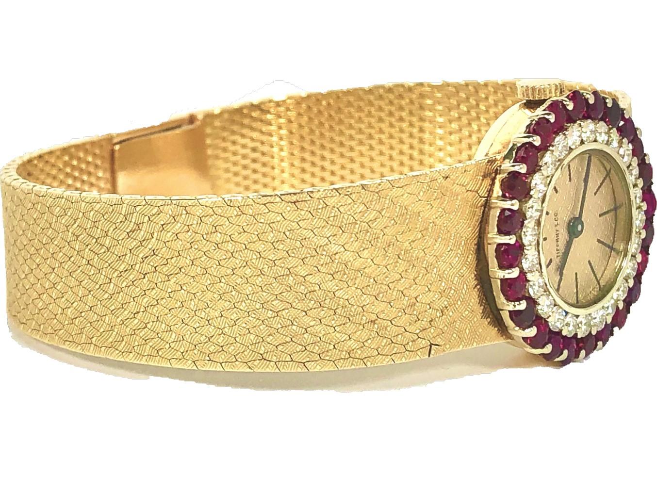 Tiffany & Co. Gold Double Bezel Watch with One Diamond Bezel and One Ruby Bezel 3