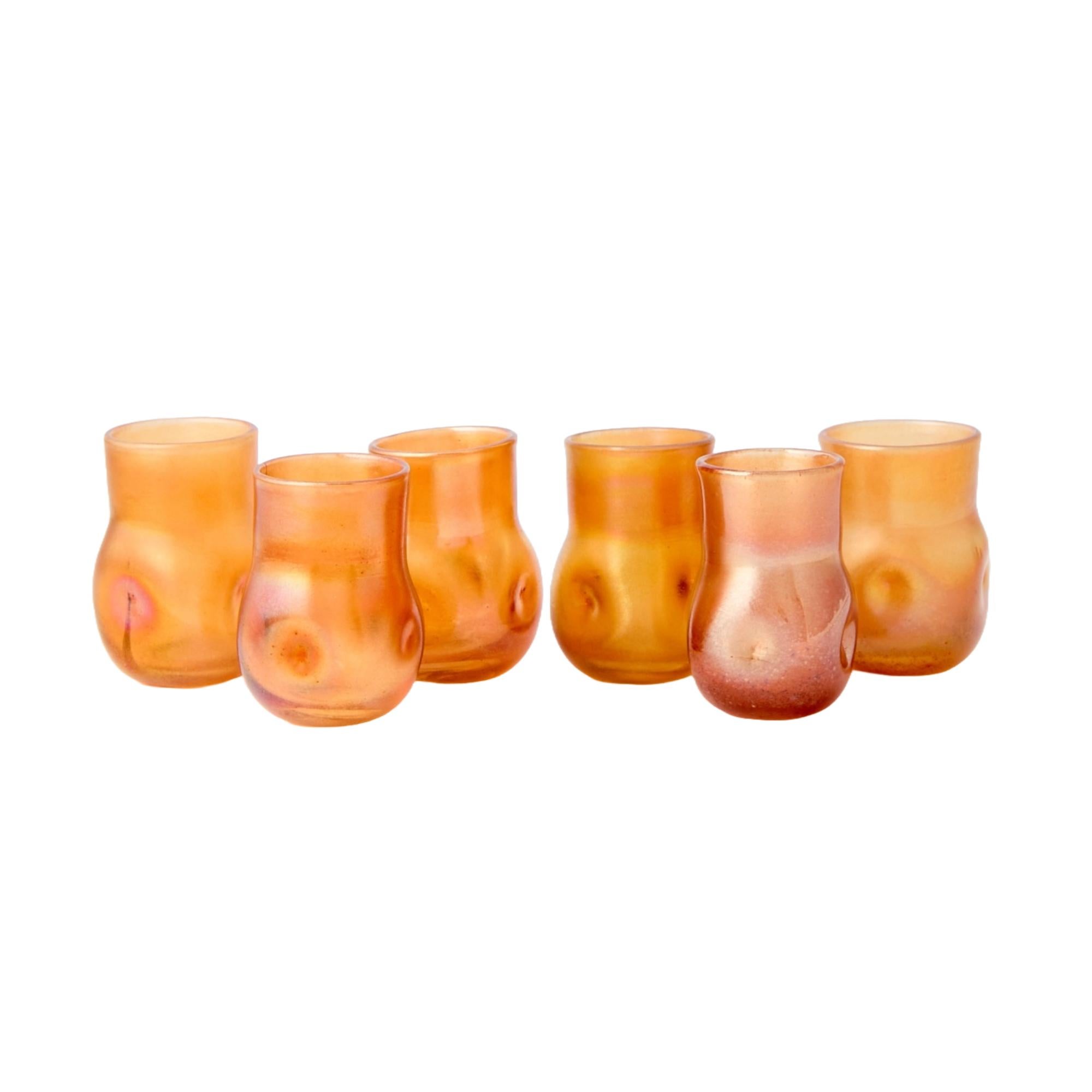 Art Nouveau Tiffany Gold Favrile Blown Glass Cordial Service, Louis Comfort Tiffany, 1902 For Sale