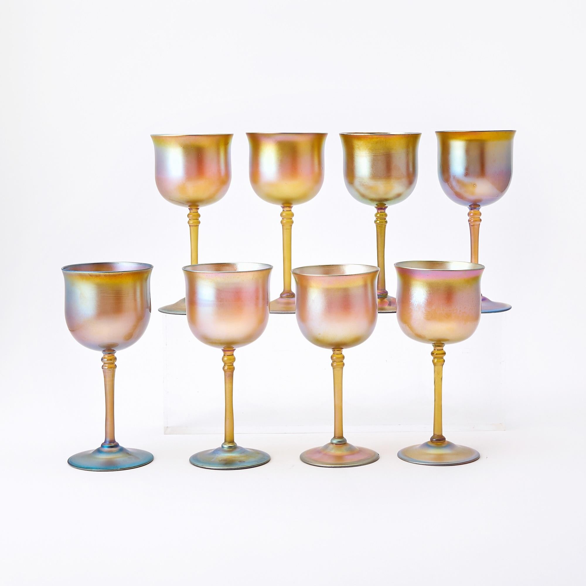 Tiffany  Gold Favrile Blown Glass Wine Service/ 8 People, Circa 1905-1915 For Sale 2
