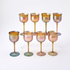 Tiffany  Gold Favrile Blown Glass Wine Service/ 8 People, Circa 1905-1915