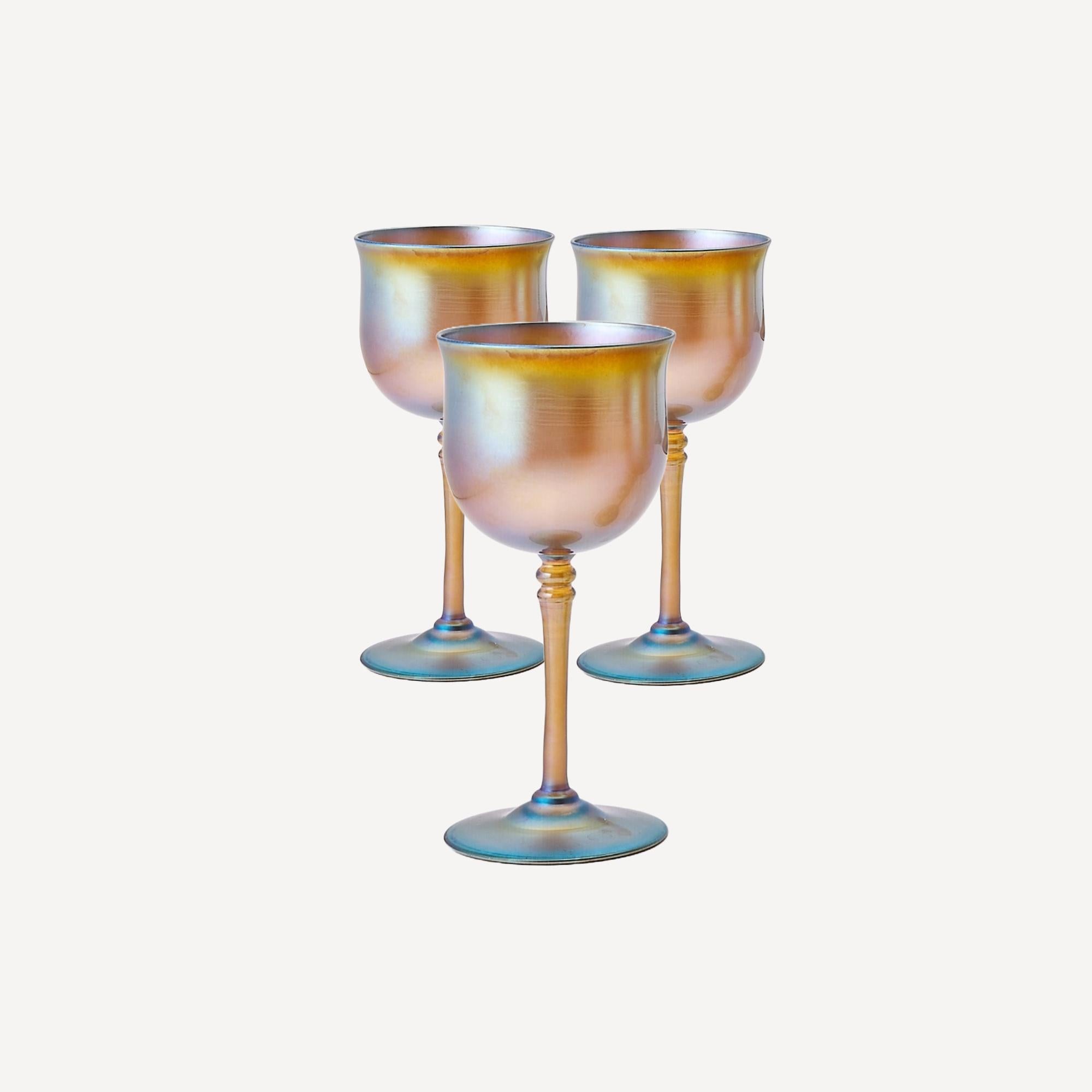 American Tiffany  Gold Favrile Blown Glass Wine Service/ 8 People, Circa 1905-1915 For Sale