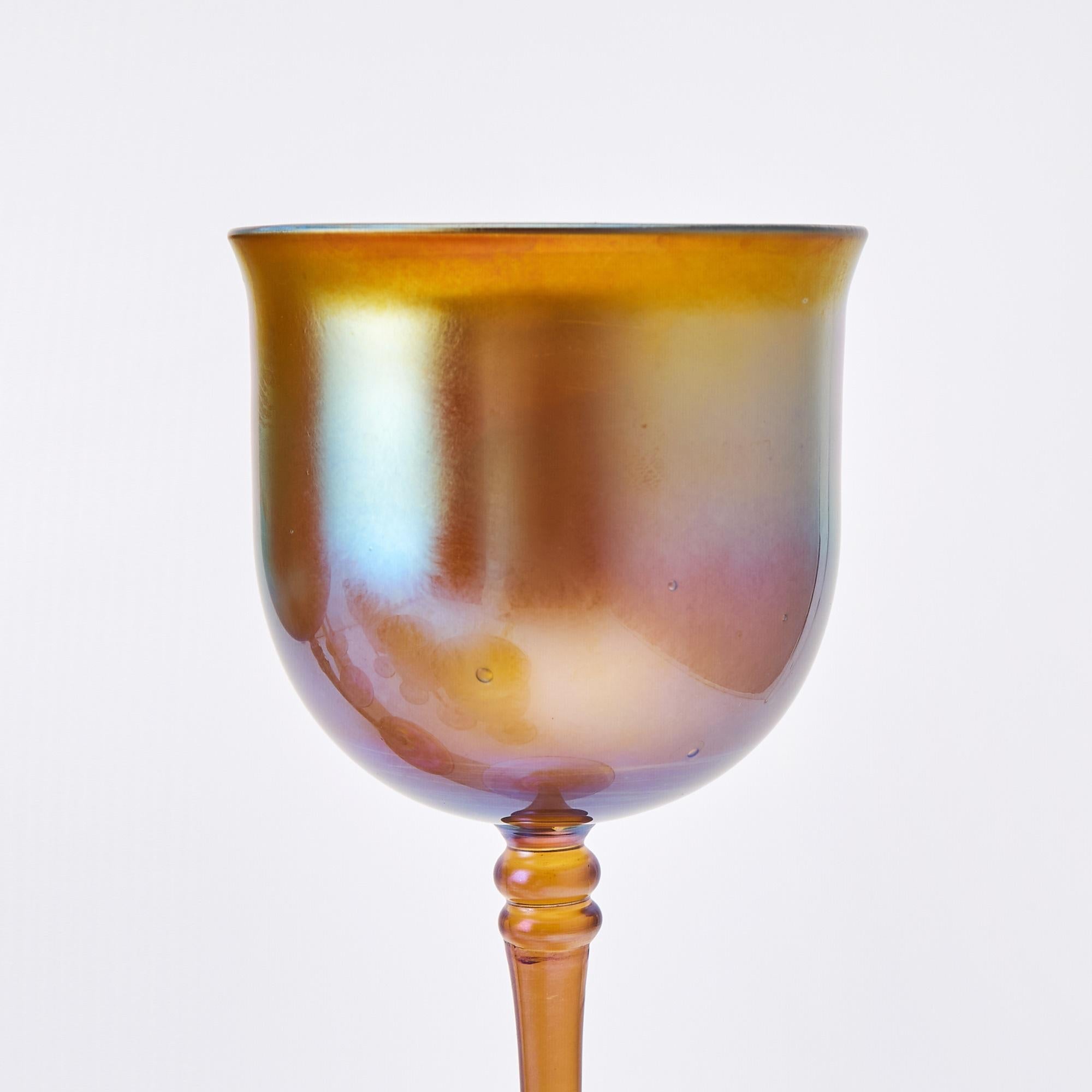 Tiffany  Gold Favrile Blown Glass Wine Service/ 8 People, Circa 1905-1915 In Good Condition For Sale In Tarry Town, NY
