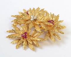 Tiffany Gold Floral Brooch with Rubies and Diamonds