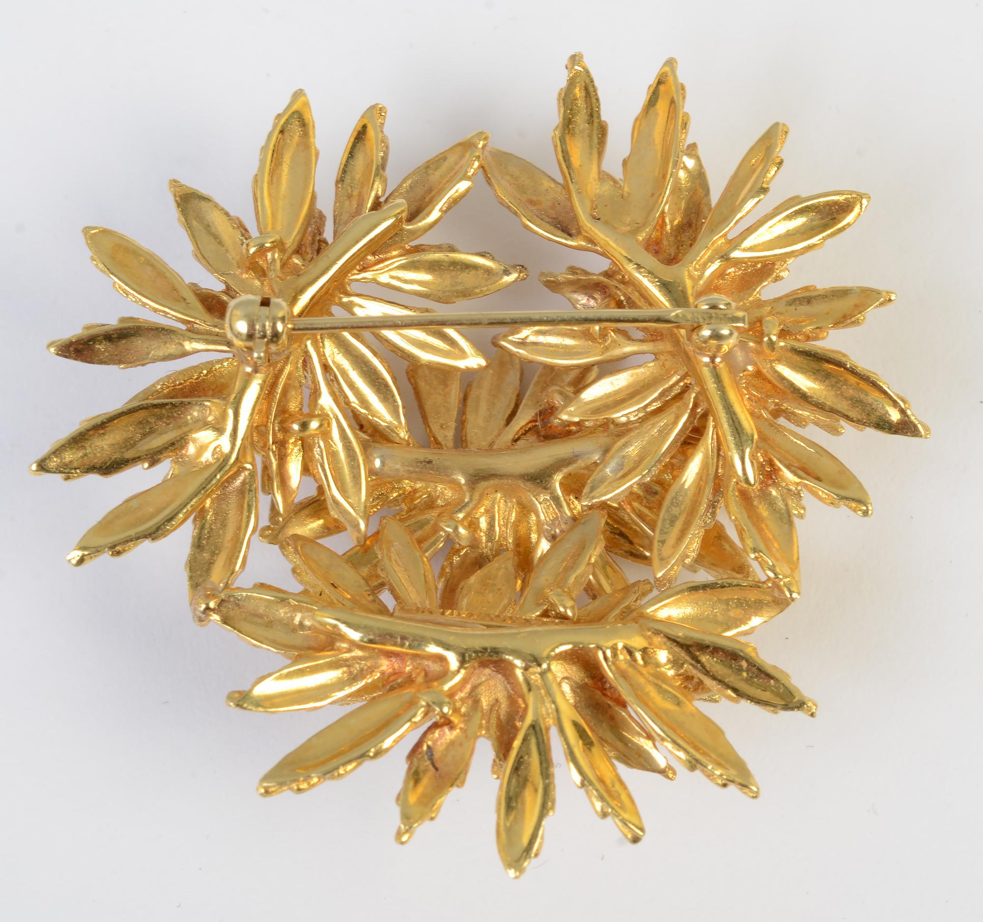 Modern Tiffany Gold Floral Brooch with Rubies and Diamonds