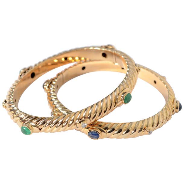 Tiffany Gold Fluted Bangle Bracelets with Sapphires, Emeralds and ...