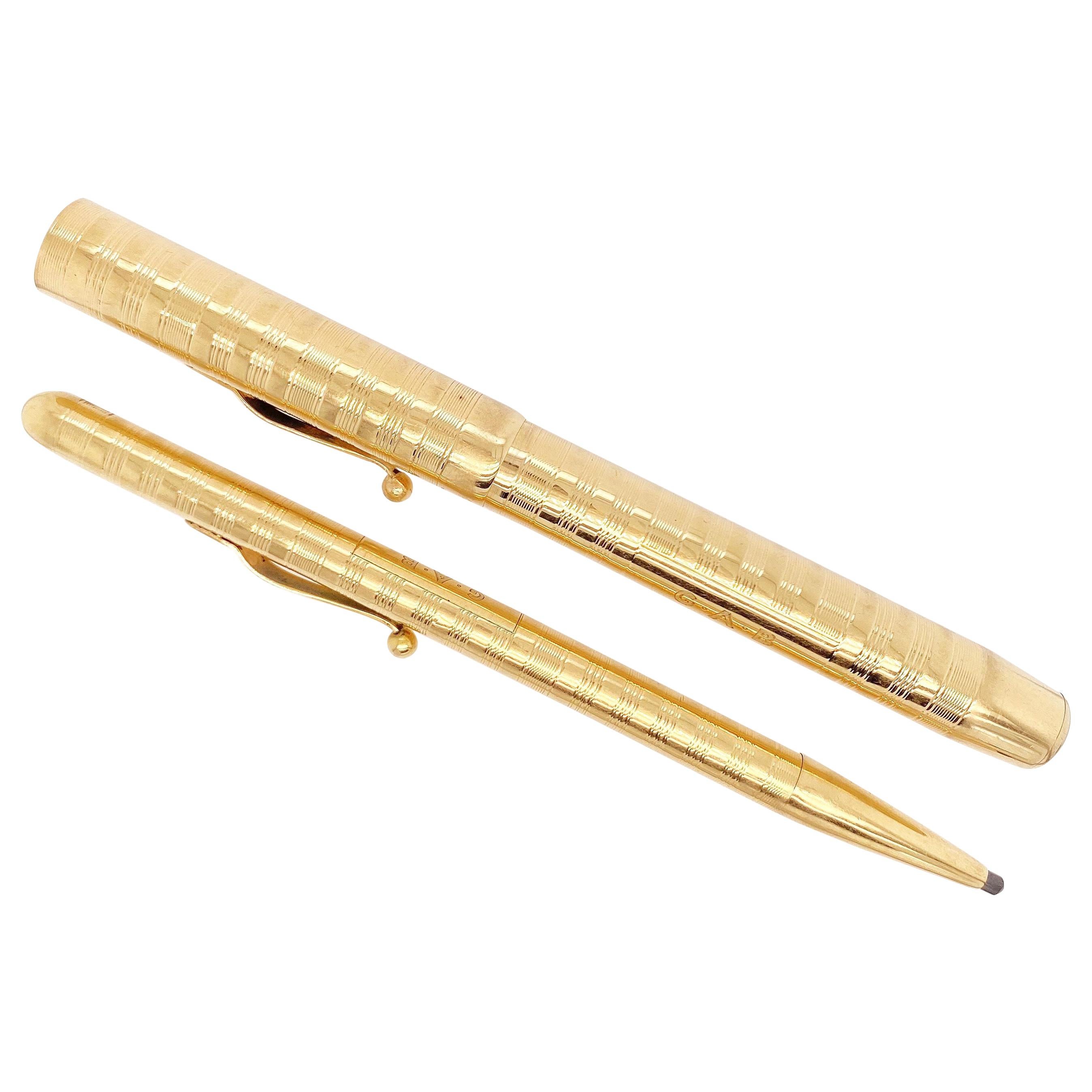 Tiffany Gold Fountain & Ball Point Pens For Sale