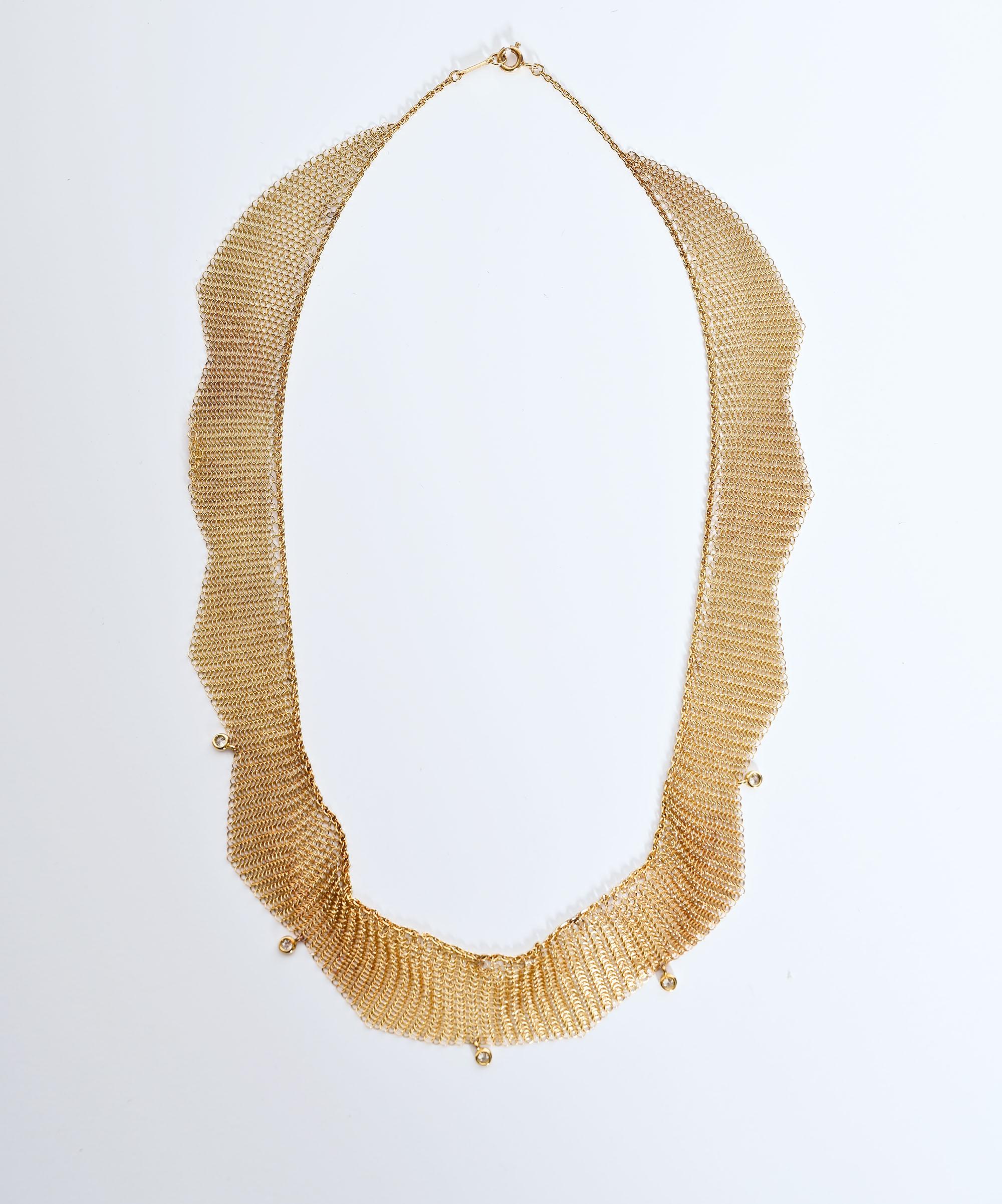 Contemporary Tiffany & Co. Gold Mesh Necklace with Diamonds