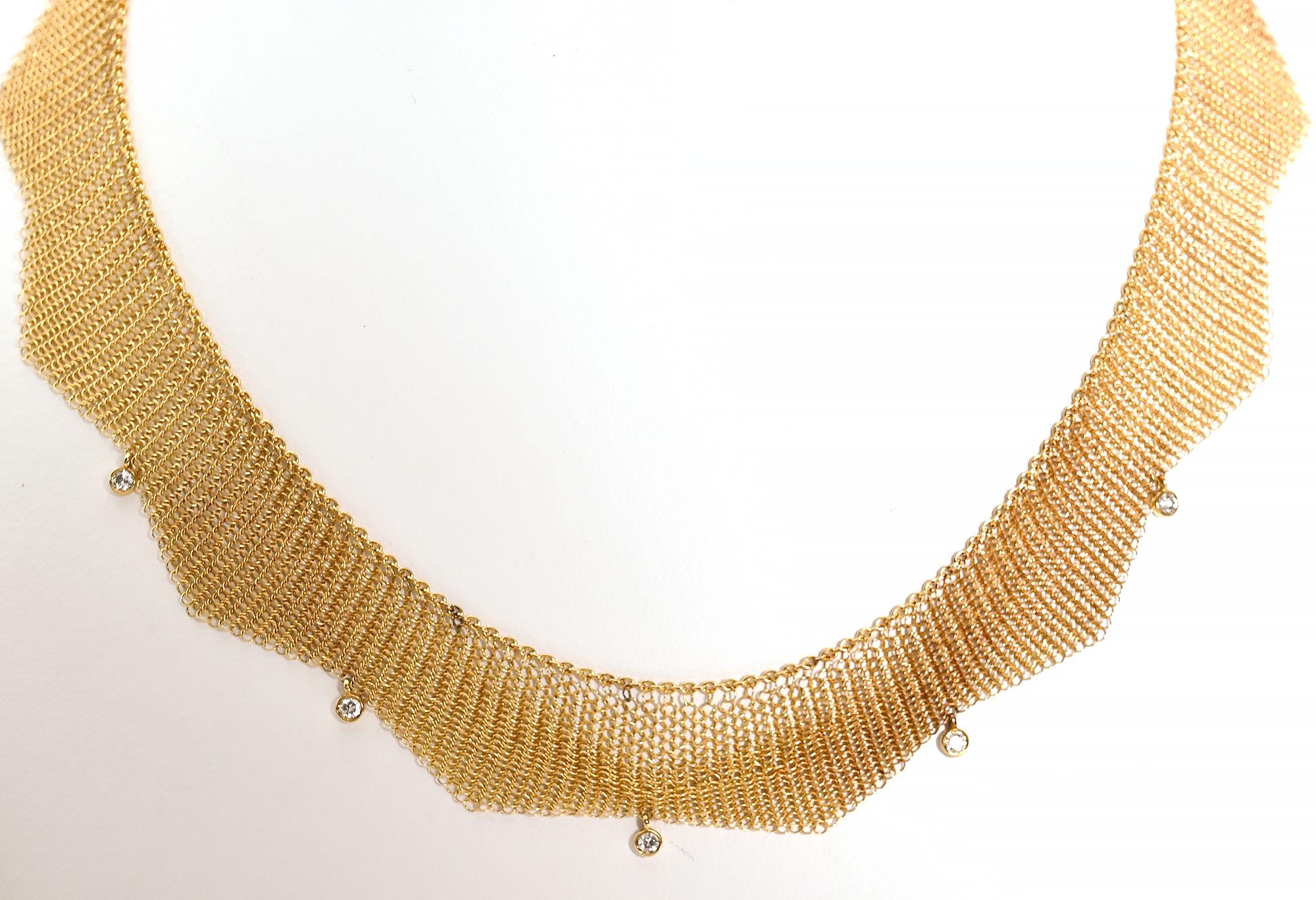Brilliant Cut Tiffany & Co. Gold Mesh Necklace with Diamonds