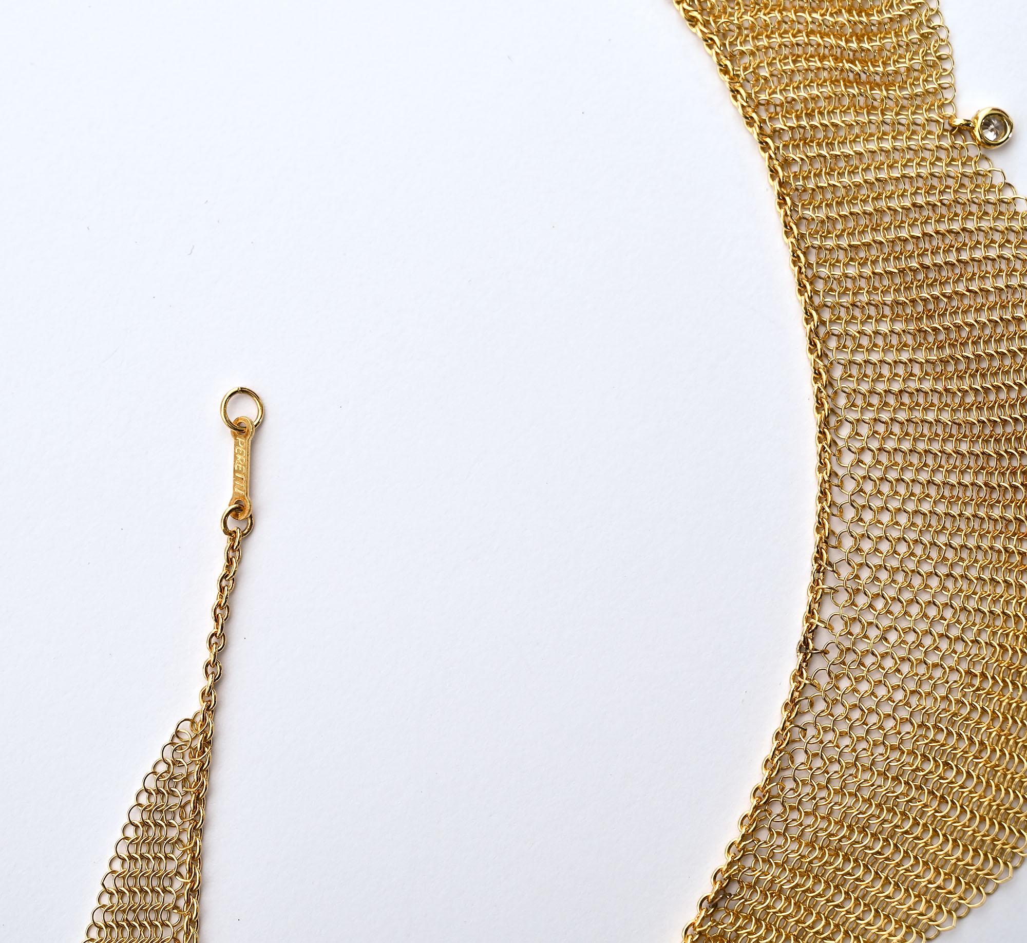 Tiffany & Co. Gold Mesh Necklace with Diamonds In Excellent Condition In Darnestown, MD
