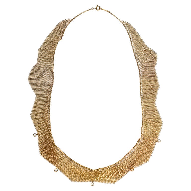 Tiffany & Co. Gold Mesh Necklace with Diamonds For Sale