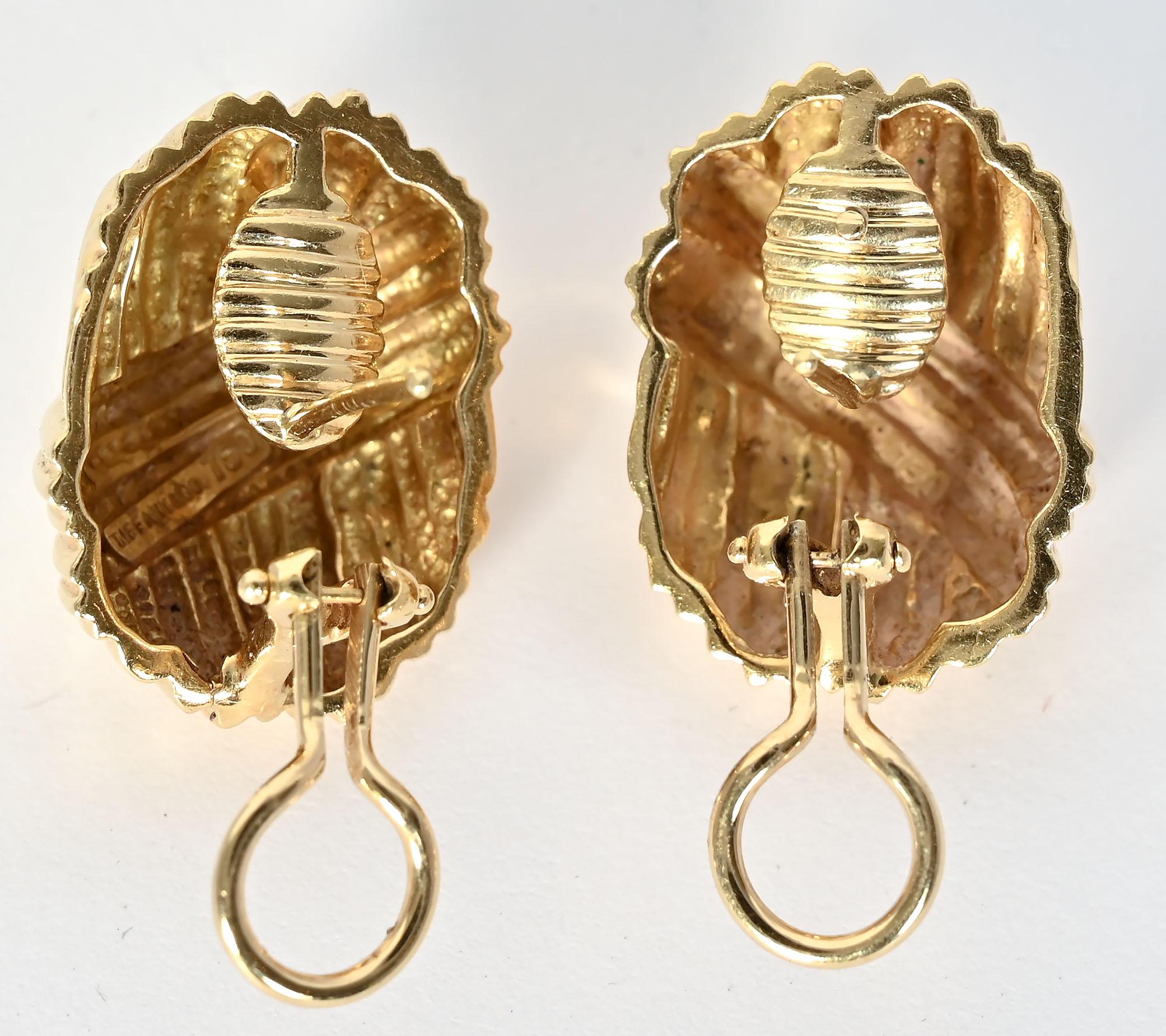Tiffany & Co. Gold Ribbed Oval Earrings For Sale 1