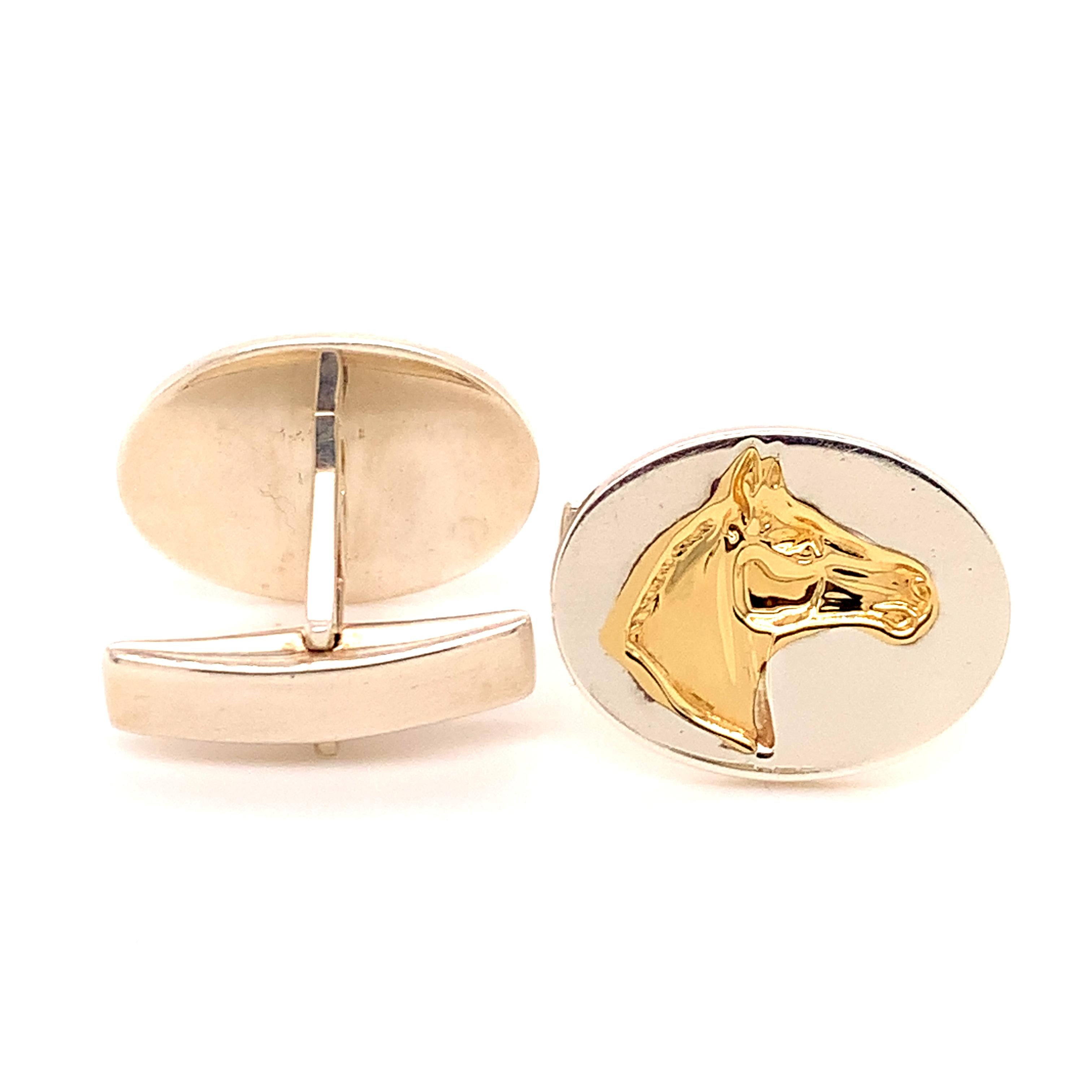 Tiffany Gold & Sterling Horse Cufflinks In Excellent Condition In New York, NY