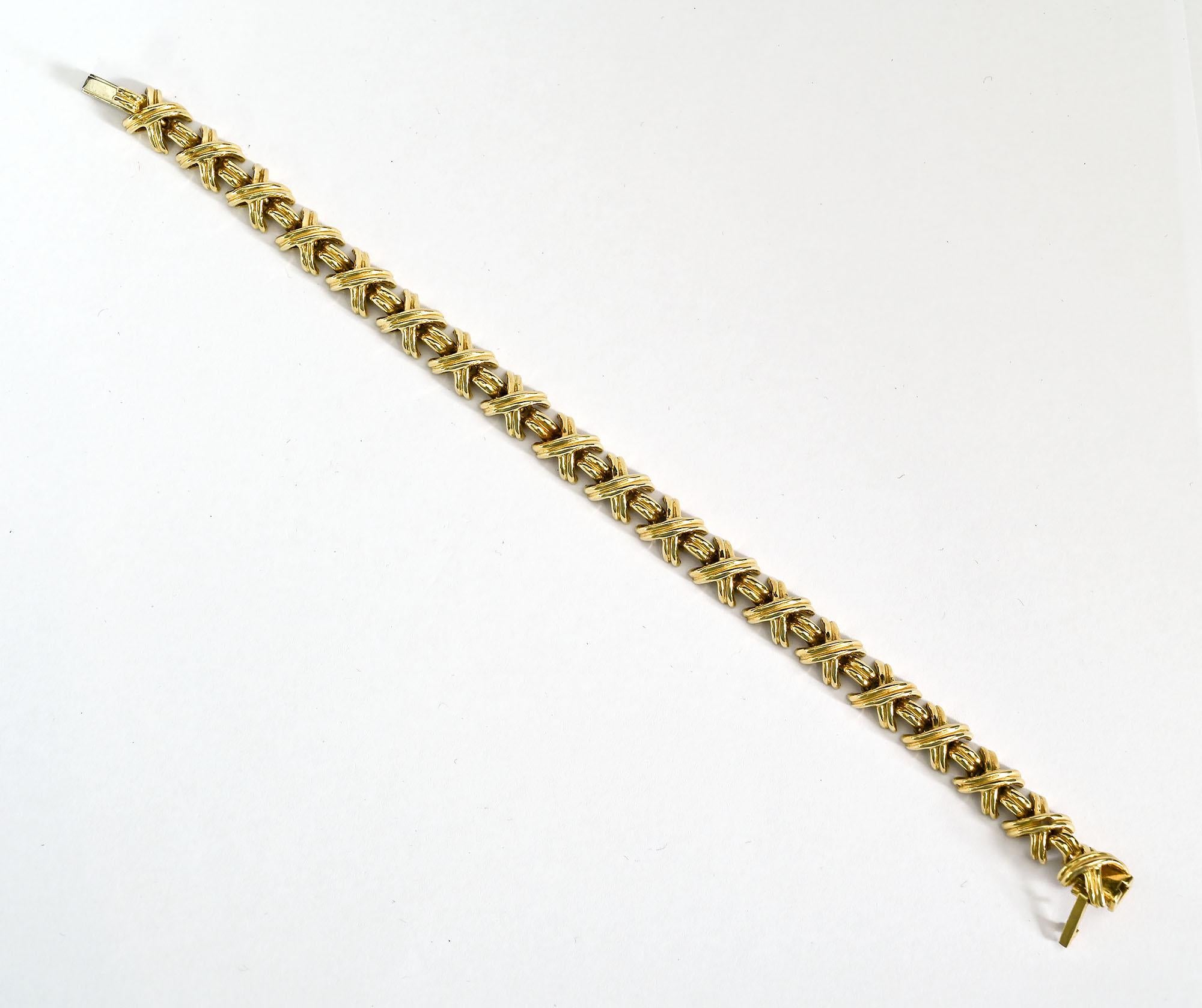 Modern Tiffany Gold X Bracelet For Sale
