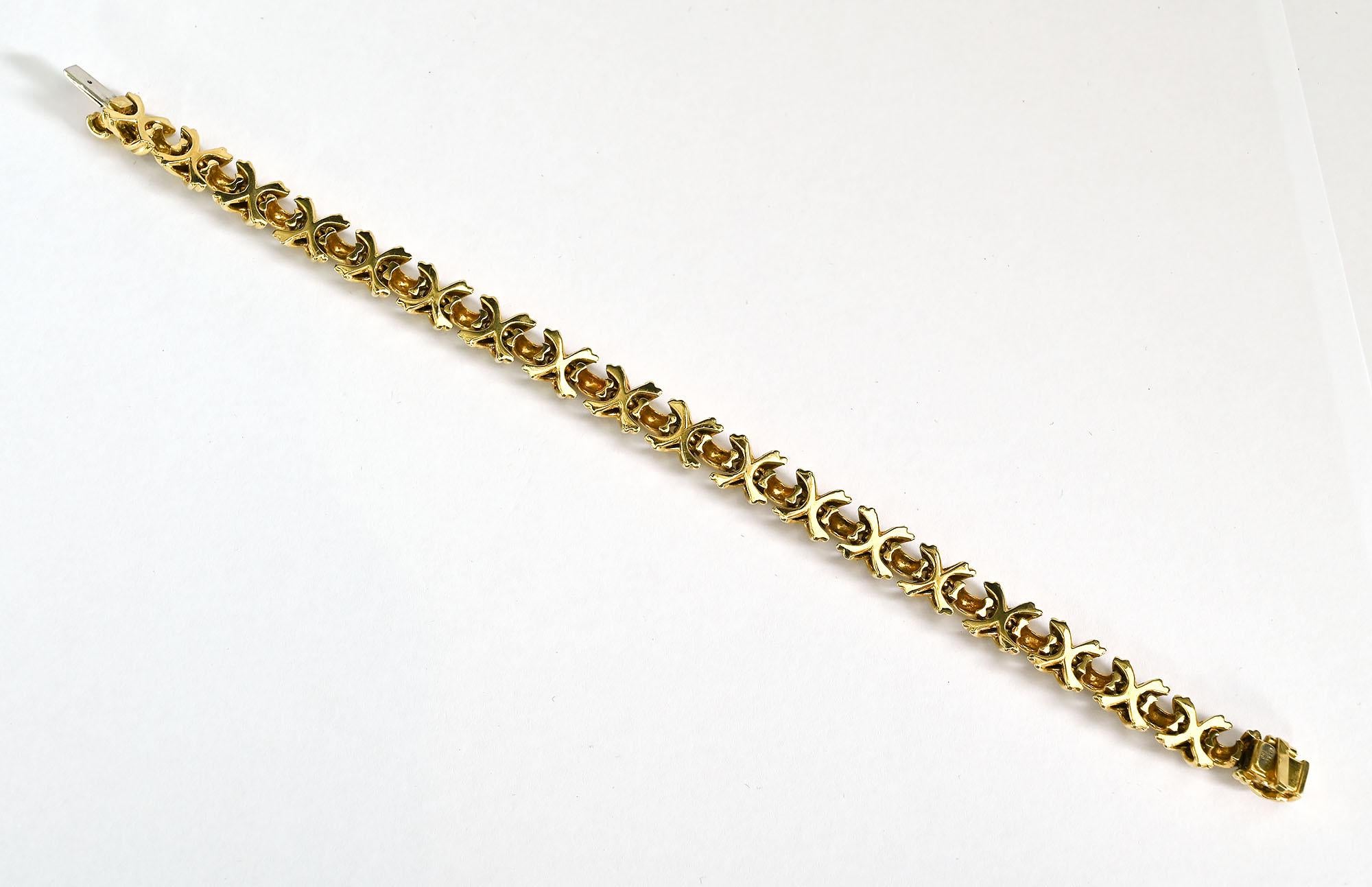 Tiffany Gold X Bracelet In Excellent Condition For Sale In Darnestown, MD