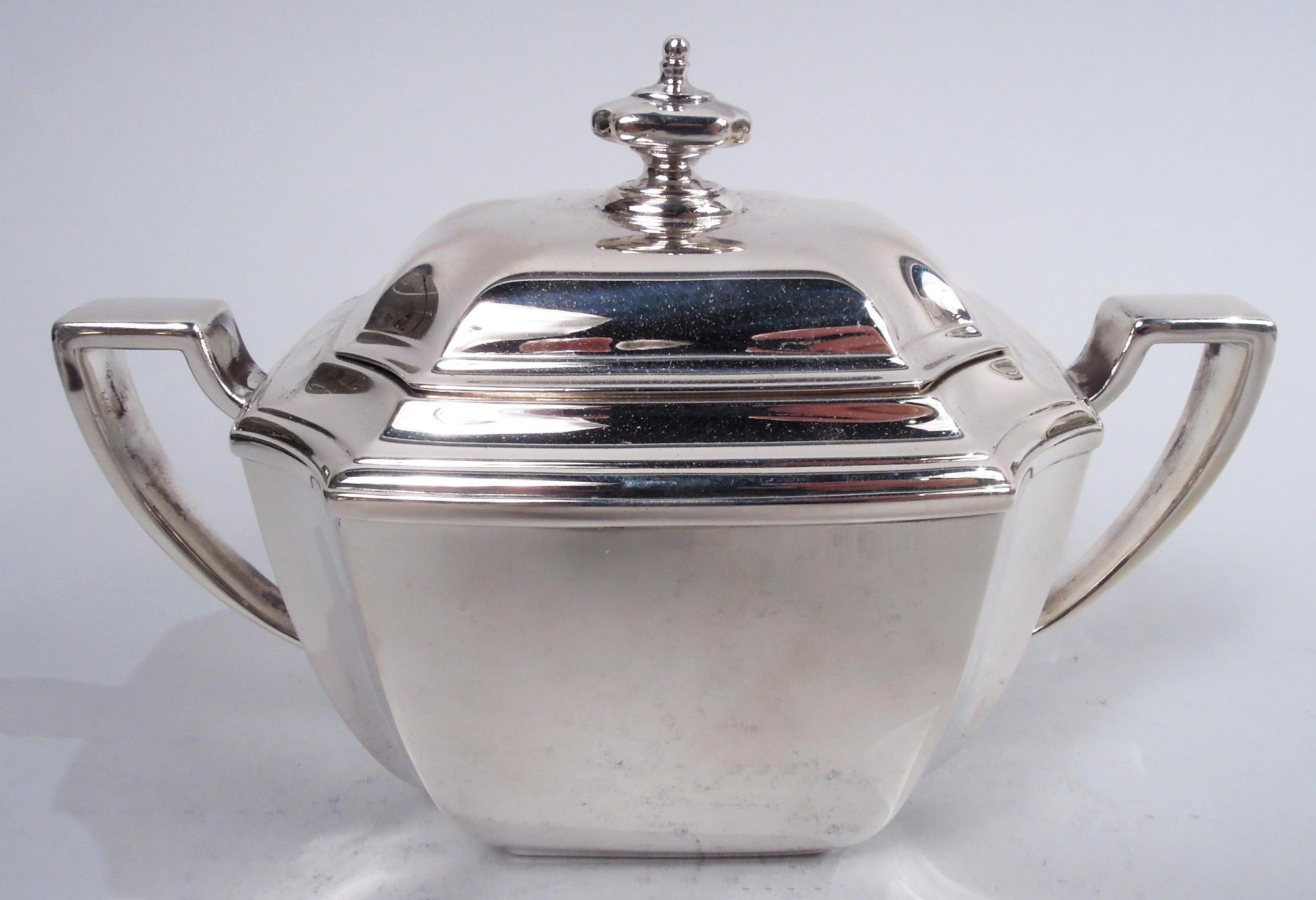 Tiffany Hampton Art Deco Sterling Silver Coffee & Tea Set on Tray For Sale 3