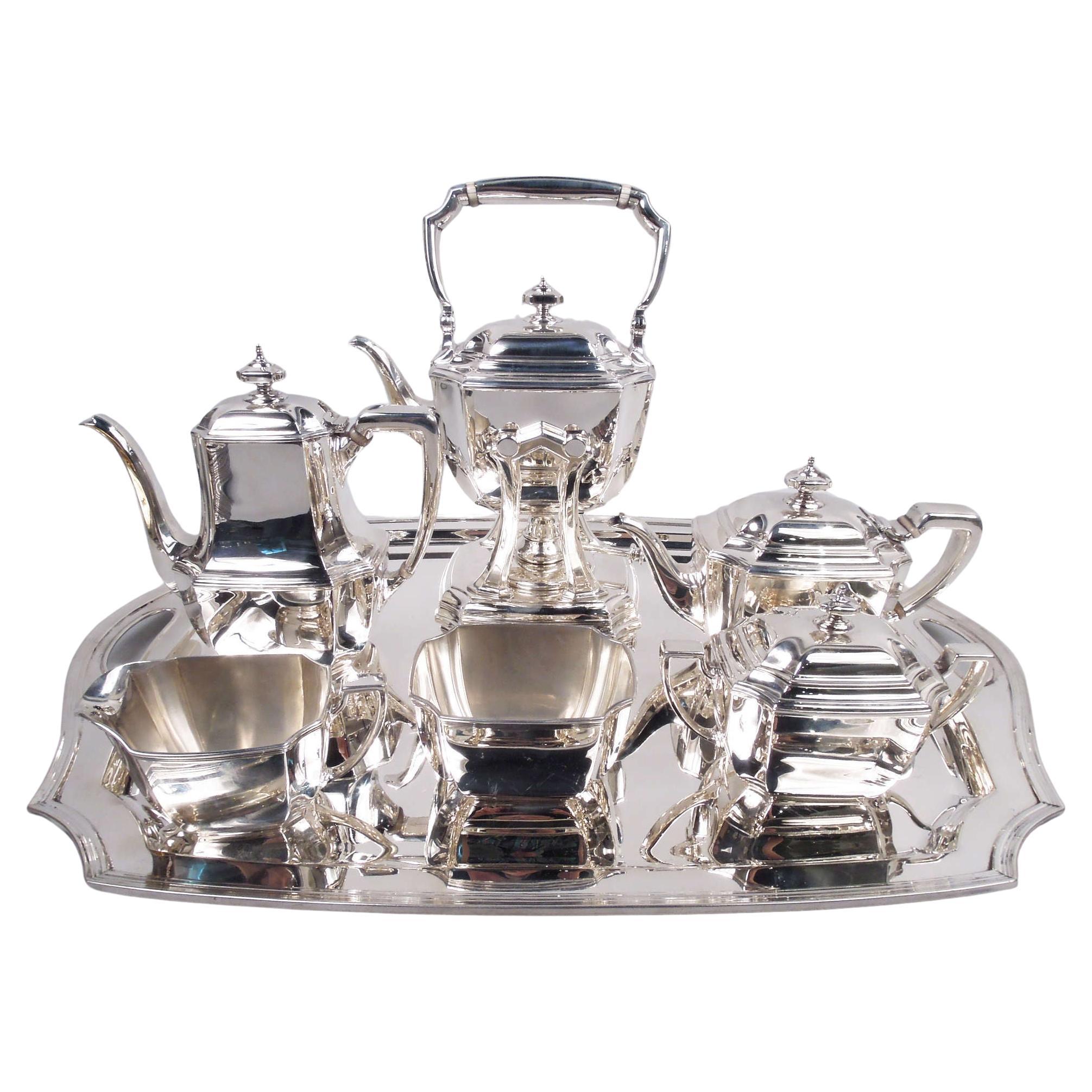 Tiffany Hampton Art Deco Sterling Silver Coffee & Tea Set on Tray For Sale