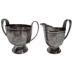 Tiffany Hand Hammered Japonesque Creamer and Sugar in Persian Pattern