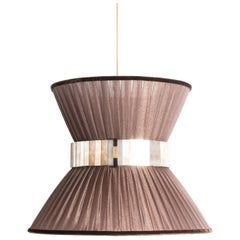 Lampe suspendue Tiffany 30 en verre de soie argenté et laiton antique pour fumeurs