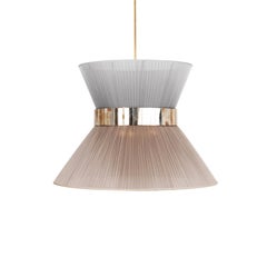 Tiffany Hanging Lamp 40 Champagne Silk Silvered Glass Antiqued Brass