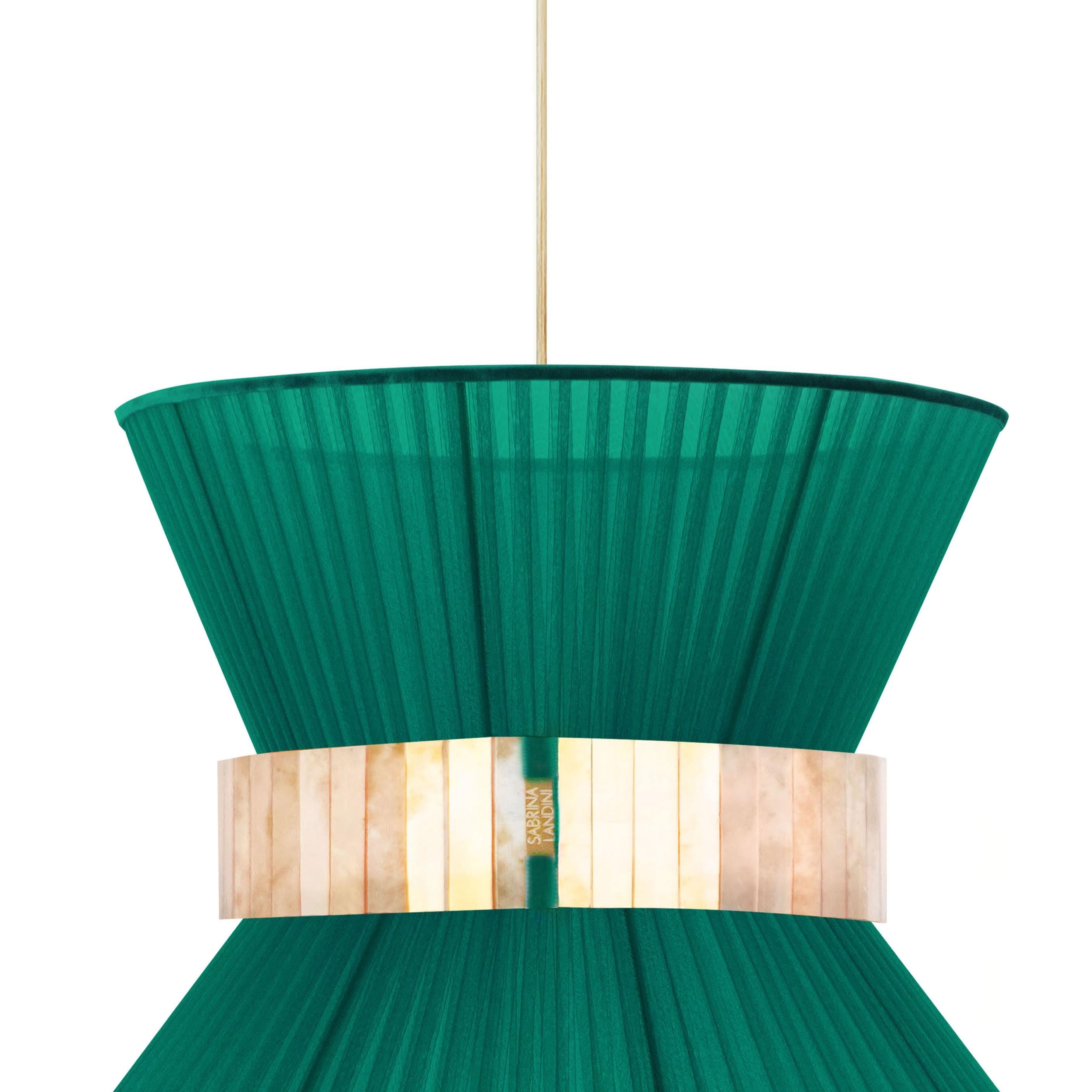 Lámpara colgante Tiffany 40 Esmeralda Cristal plateado plateado Latón envejecido Moderno en venta