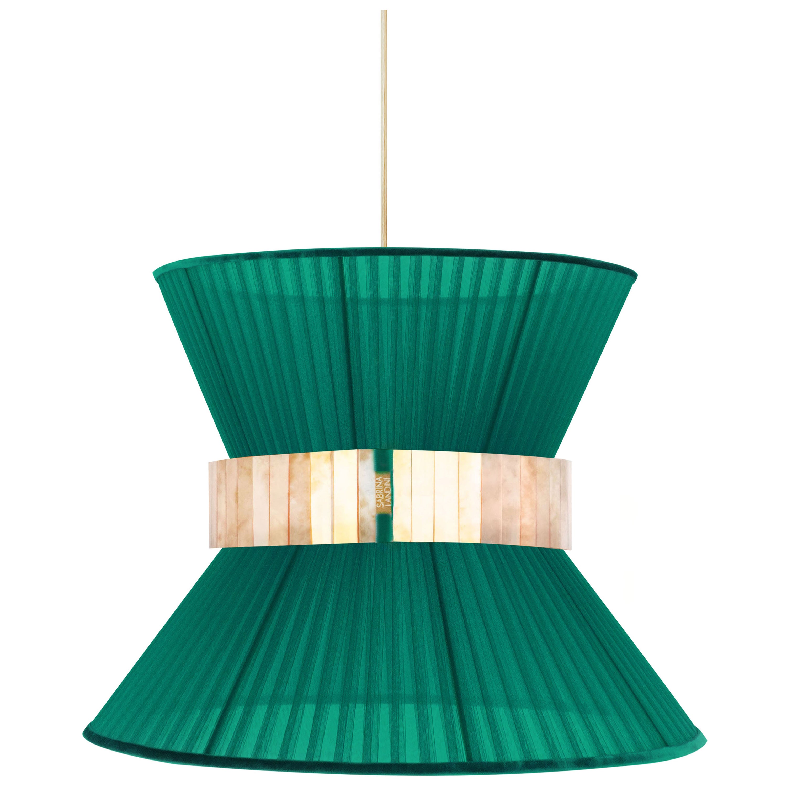Lámpara colgante Tiffany 40 Esmeralda Cristal plateado plateado Latón envejecido en venta