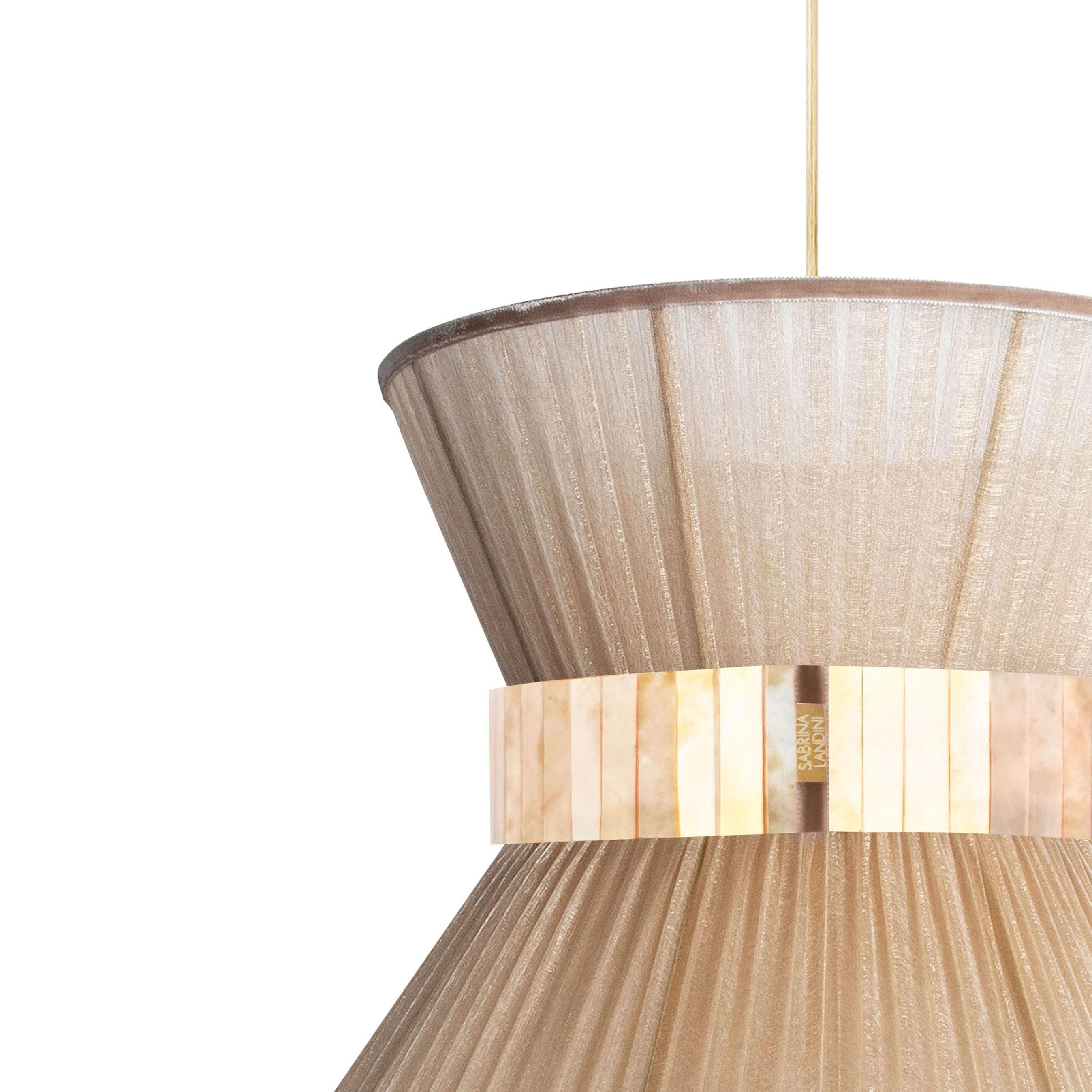 Hängeleuchte von Tiffany, 40, Gold, Seide, versilbertes Glas, antik, Messing (Moderne) im Angebot