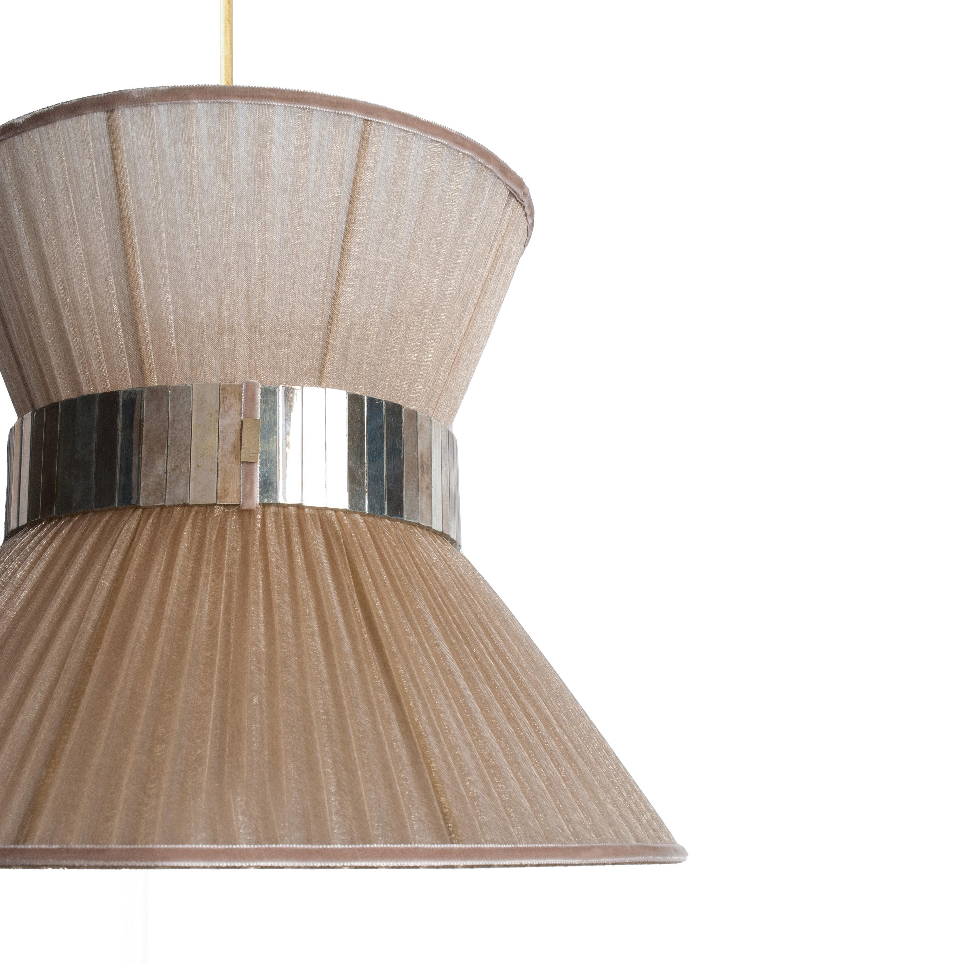 Lámpara colgante Tiffany 40 Oro Seda Vidrio plateado Latón envejecido Moderno en venta