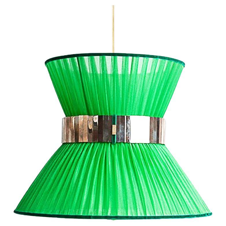 Lampe suspendue Tiffany 40 Grass Soie Verre Argenté Laiton Ancien