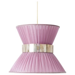 Lampada a sospensione Tiffany 40 Cipolla in vetro argentato e ottone anticato
