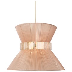 Lampada a sospensione Tiffany 40 Polvere di Seta Vetro Argentato Ottone Antico