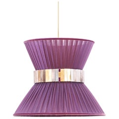 Tiffany Hanging Lamp 40 Purple Silk Silvered Glass Antiqued Brass