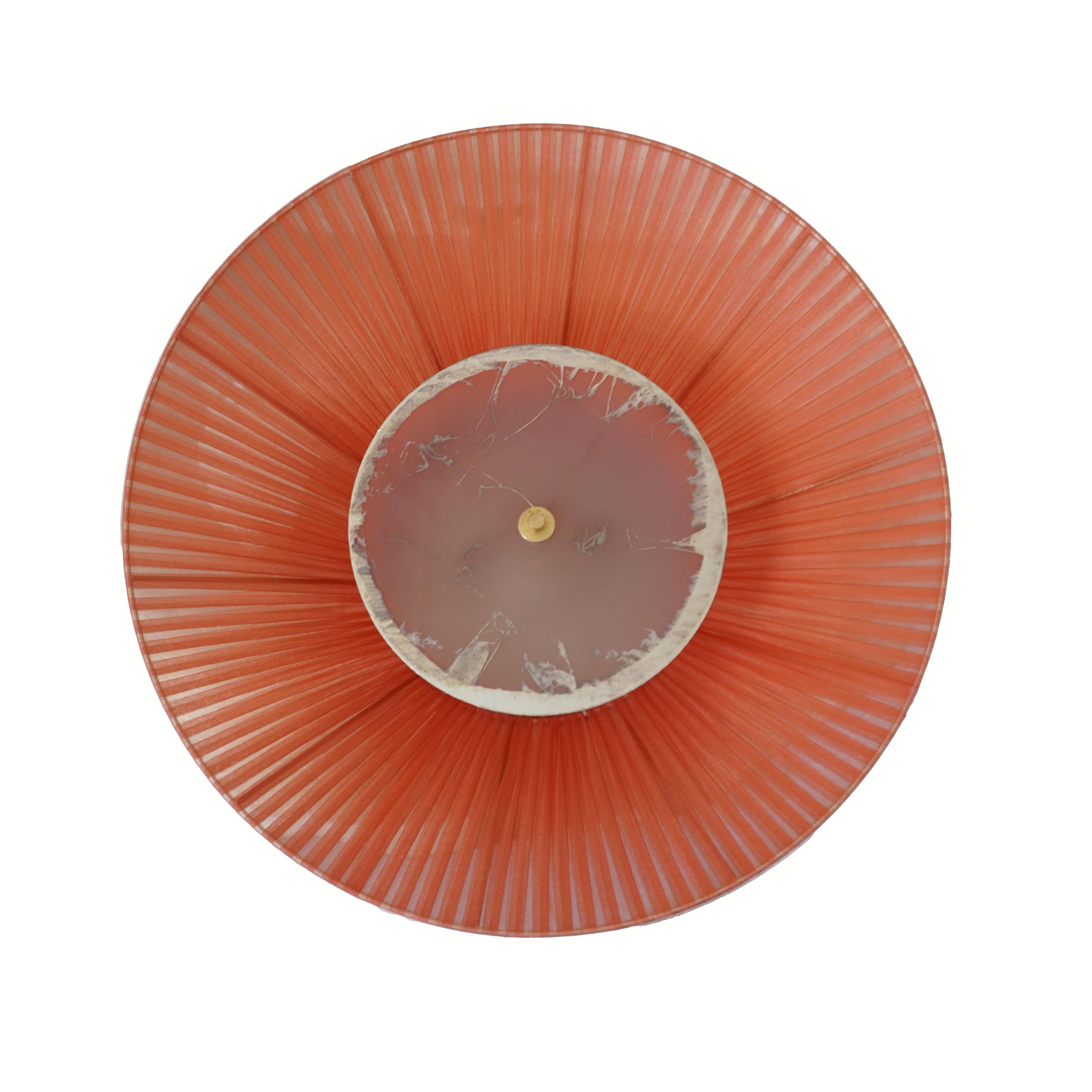 italien Lampe à suspension Tiffany 40 rouge rouille en verre de soie argenté et laiton vieilli en vente