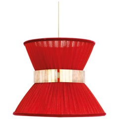 Lampada a sospensione Tiffany 40 Ruggine-Rosso Seta Vetro Argentato Ottone Antico