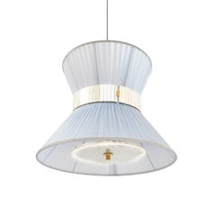 Tiffany Hanging Lamp 40 Silver-Blue Silk Silvered Glass Antiqued Brass