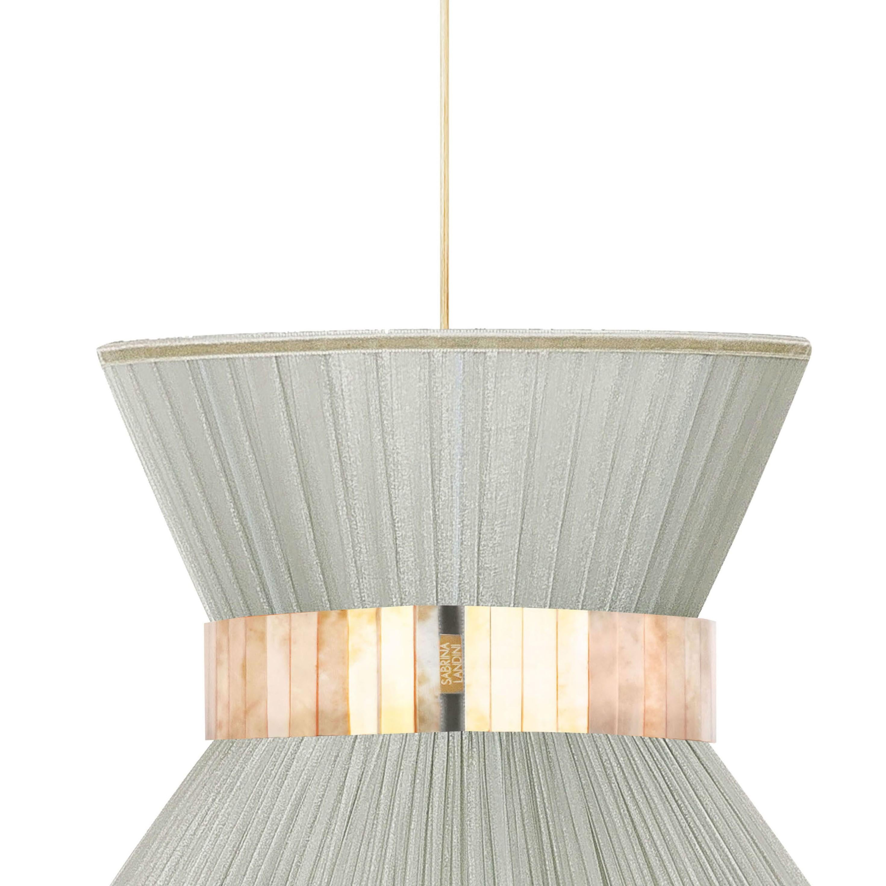 Hängeleuchte von Tiffany, 40, Silber, Seide, versilbertes Glas, antik, Messing (Moderne) im Angebot