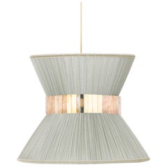 Lampada a sospensione Tiffany 40 Argento Seta Vetro Argentato Ottone Antico