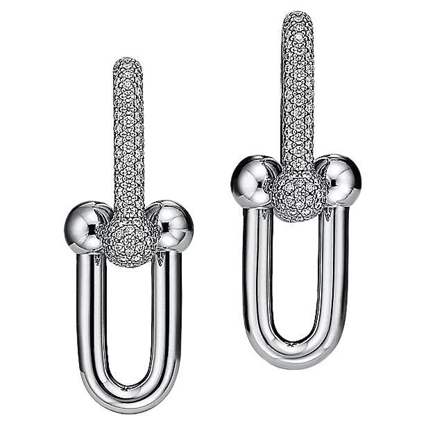 Tiffany HardWear Large Link Earrings in White Gold with Pavé Diamonds For Sale
